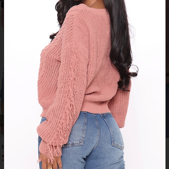 Cable knit sweater fringe XS womens v neck mauve pink fashion nova Fall Winter - Picture 5 of 5